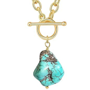 Turquoise OT Toggle Necklace – 18K Gold Plated, Handmade
