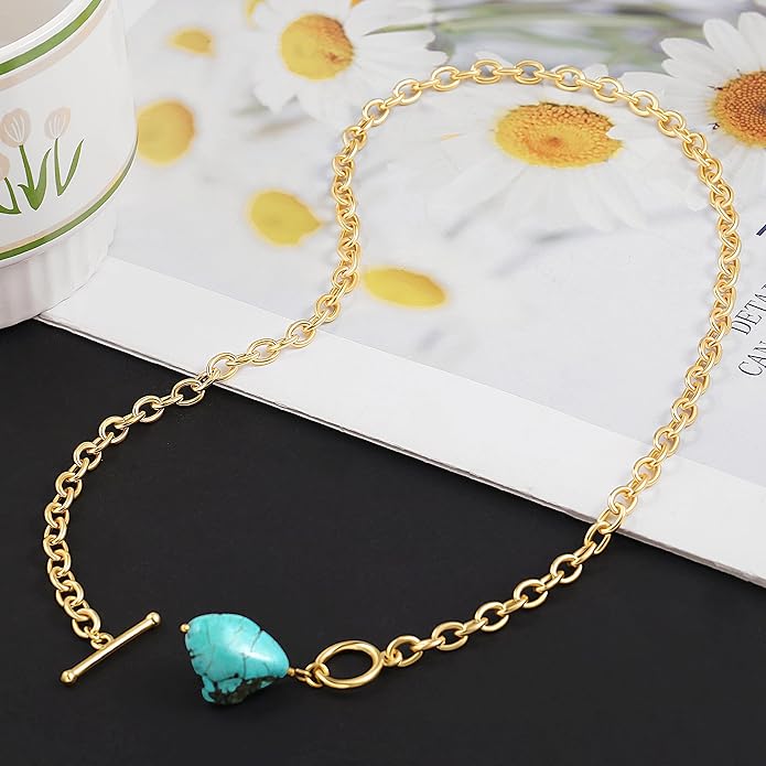 Turquoise OT Toggle Necklace – 18K Gold Plated, Handmade