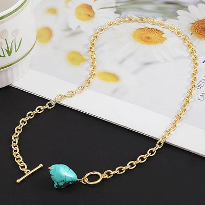 Turquoise OT Toggle Necklace – 18K Gold Plated, Handmade