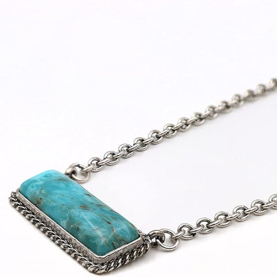 Vintage Turquoise Pendant Necklace – Silver Burnish Finish