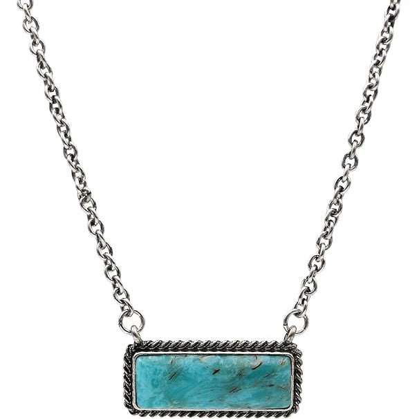 Vintage Turquoise Pendant Necklace – Silver Burnish Finish