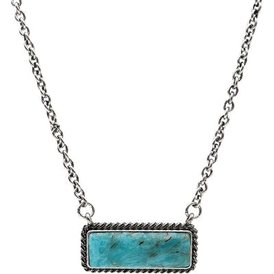 Vintage Turquoise Pendant Necklace – Silver Burnish Finish