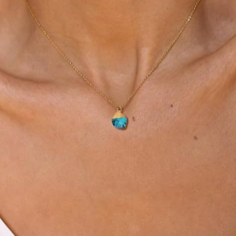Turquoise Crystal Necklace – 14K Gold Plated, Handmade